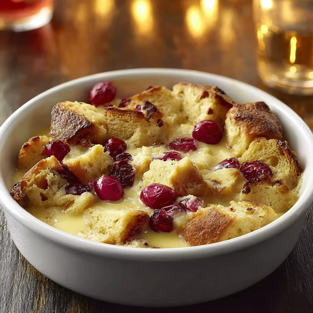 Rich Cranberry Eggnog Bread Pudding