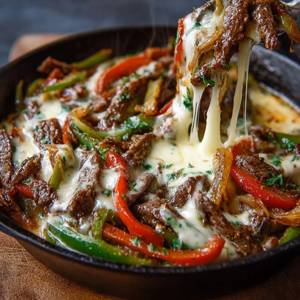 Creamy Keto Philly Cheesesteak Skillet