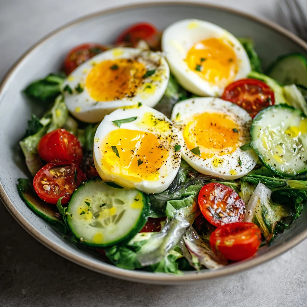 Easy Protein Salad Bowl Recipe Healthy Egg And Greens Salad Lemon Oil Dressing Recipes High Protein Vegan Salad Ideas Simp...